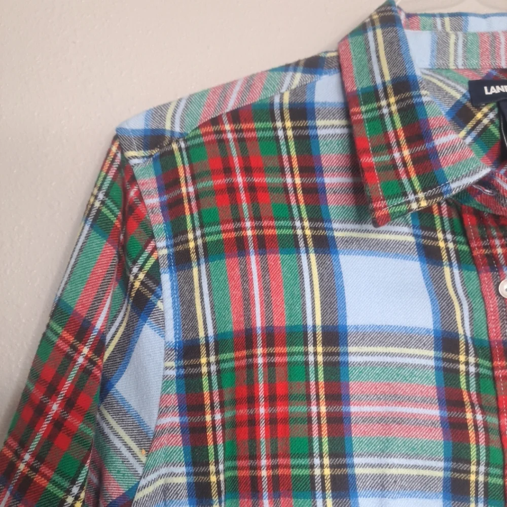 Land’s End Flannel Button-down Shirt Women's Sz 14 Large Plaid Long Slveeve - Picture 11 of 16